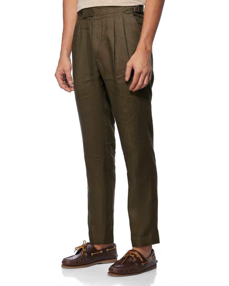 Modena 100% Linen Neapolitan Dress Pants - Olive