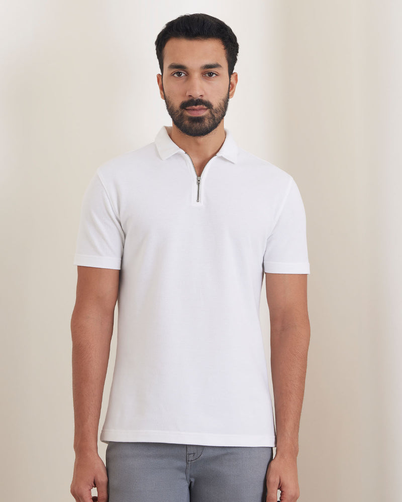 Signature Zipper Polo T-Shirt White