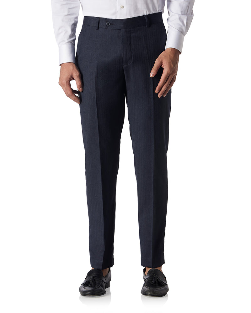 Veritas Merino Wool Herringbone Dress Pants - Blue