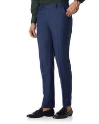 Veritas Merino Wool Glen Plaid Checked Dress Pants - Blue