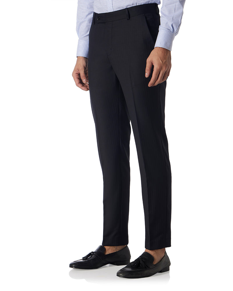 Veritas Merino Wool Herringbone Dress Pants - Black