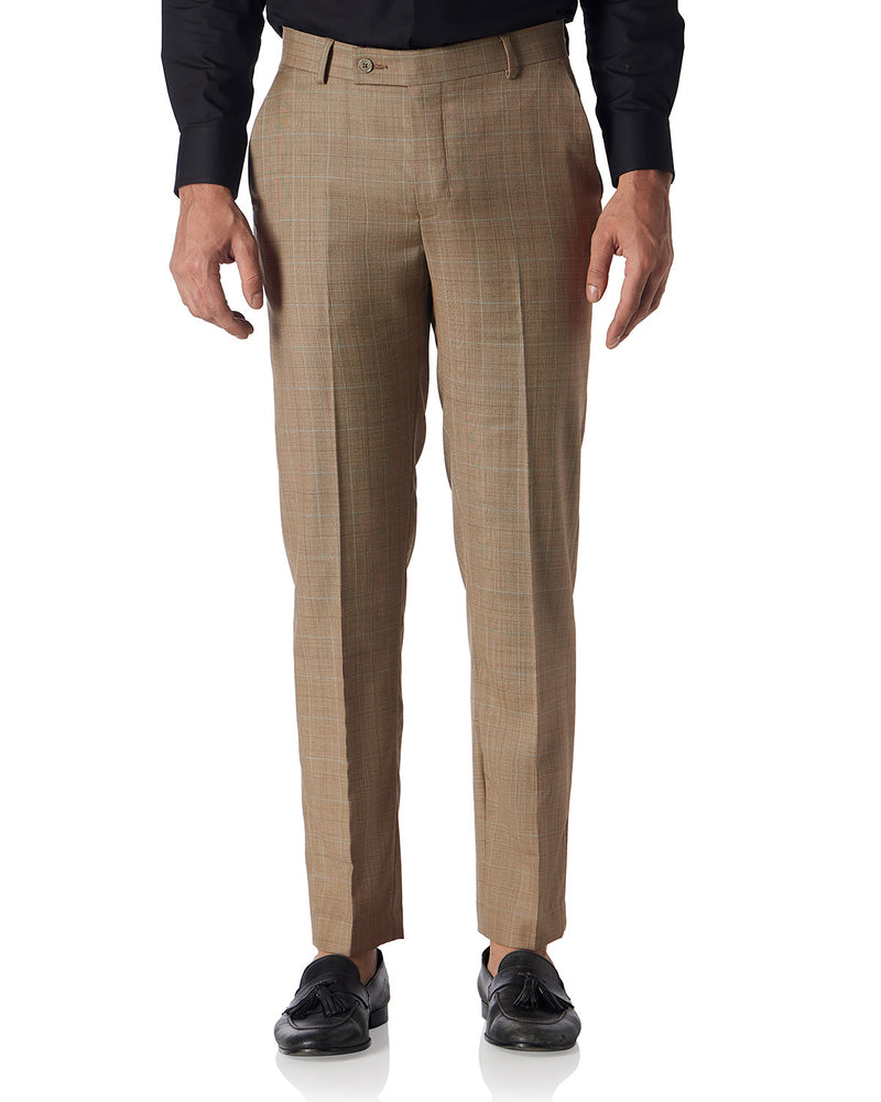 Veritas Merino Wool Checked Dress Pants - Beige