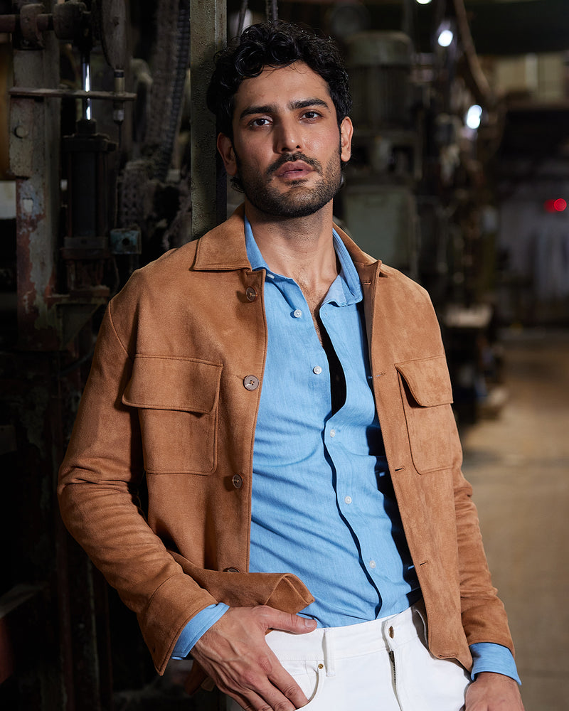Atelier Stretch Suede Shacket - Brown