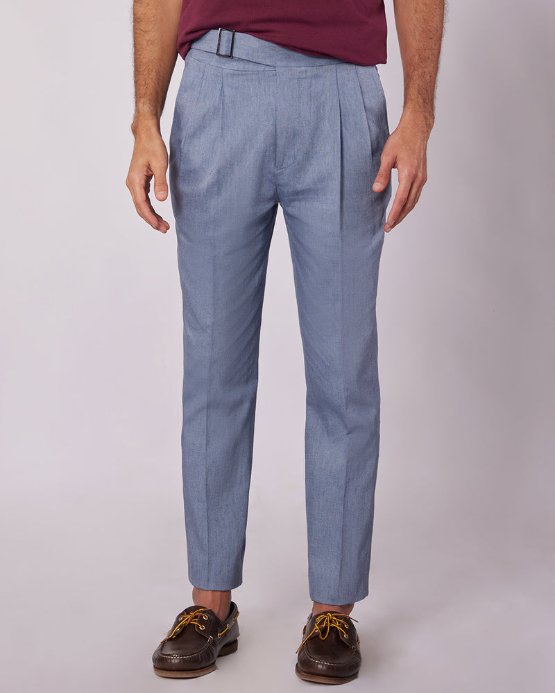 Aura Cotton Linen Neapolitan Pants - Blue