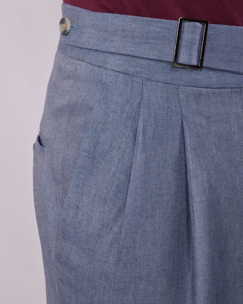 Aura Cotton Linen Neapolitan Pants - Blue