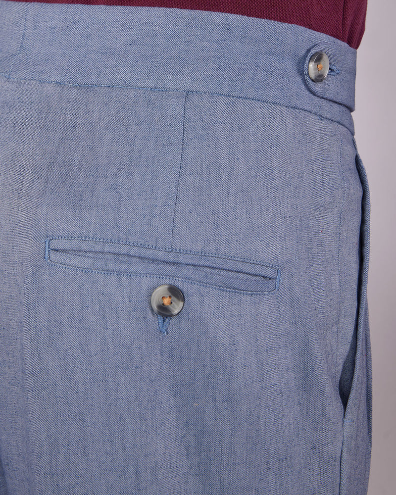 Aura Cotton Linen Neapolitan Pants - Blue