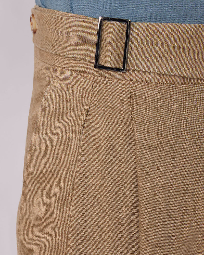 Aura Cotton Linen Neapolitan Pants - Khaki