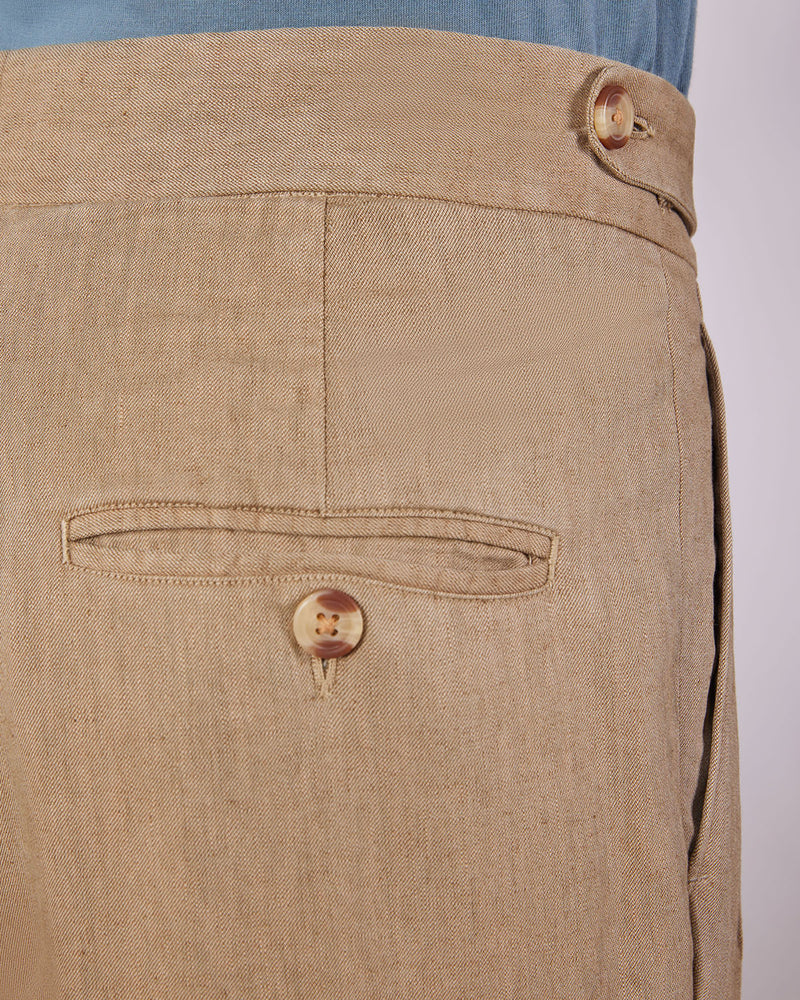 Aura Cotton Linen Neapolitan Pants - Khaki