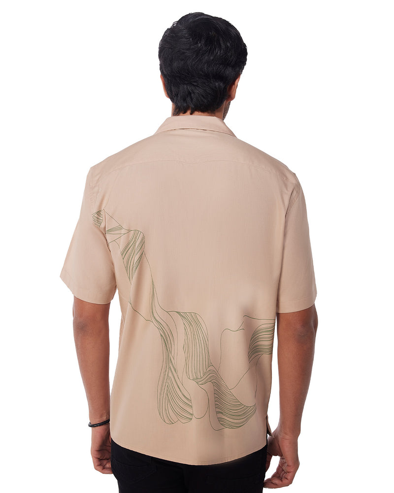 Beige Line Screen Printed Shirt