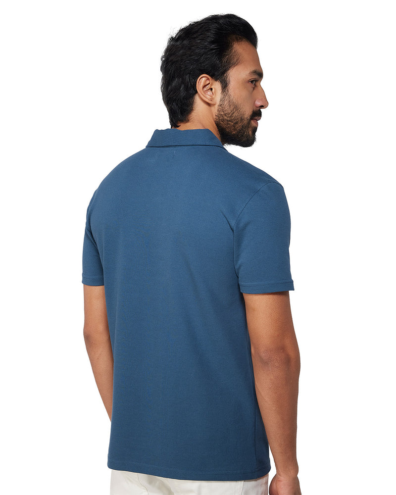 Signature Button Polo T-Shirt - Dark Blue
