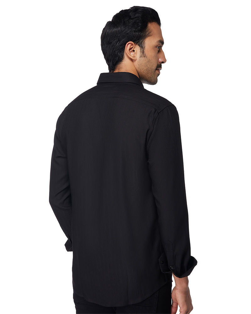 Black Self-Striped Stretch Shirt