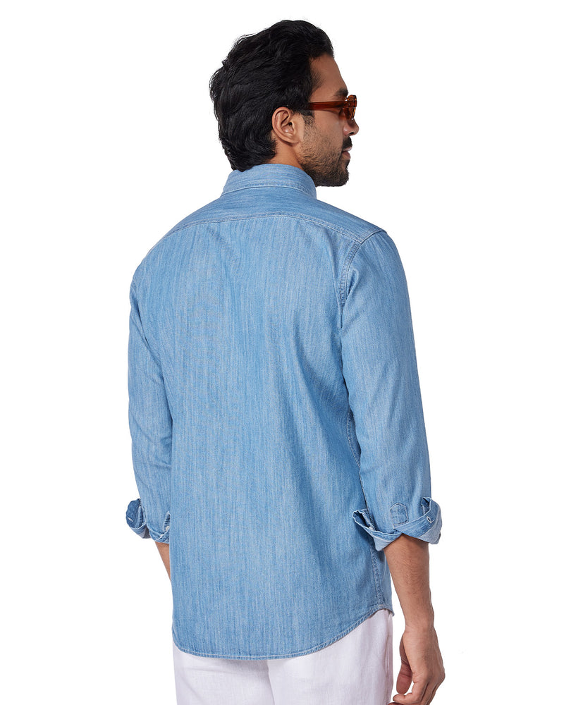Ice Blue Cotton Denim Shirt