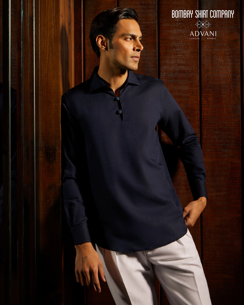 BSC x ALB | Riviera Cotton Linen Popover Shirt - Navy