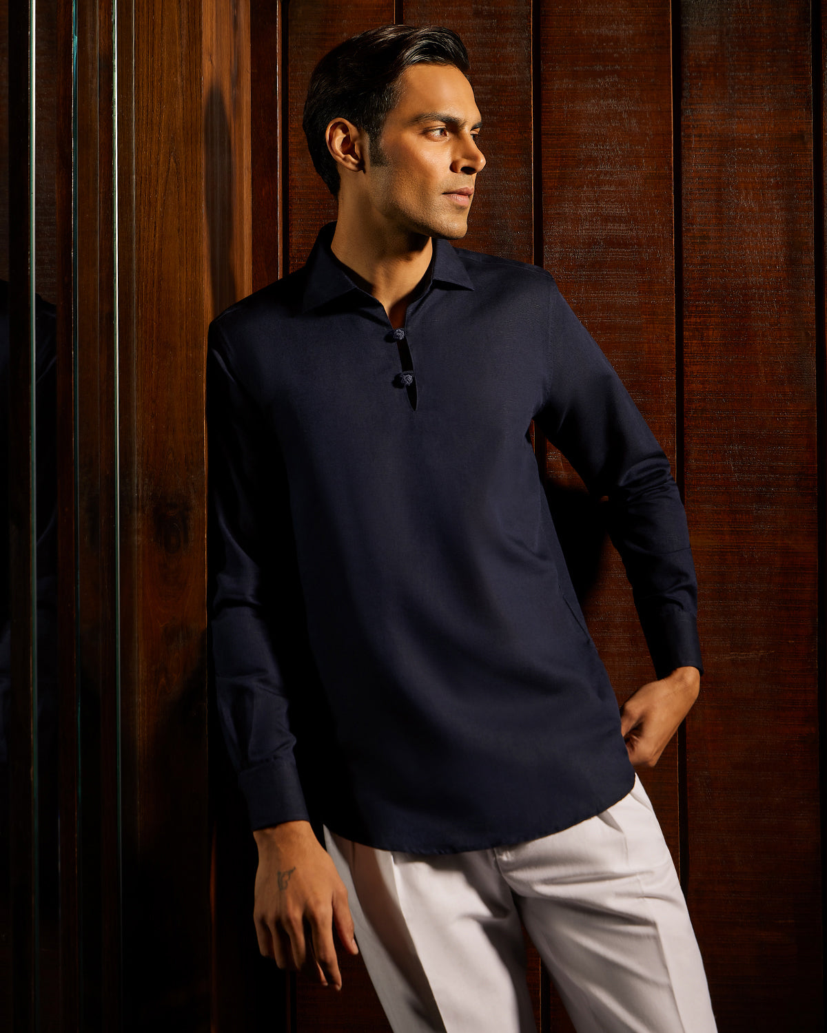 BSC x ALB | Riviera Cotton Linen Popover Shirt - Navy