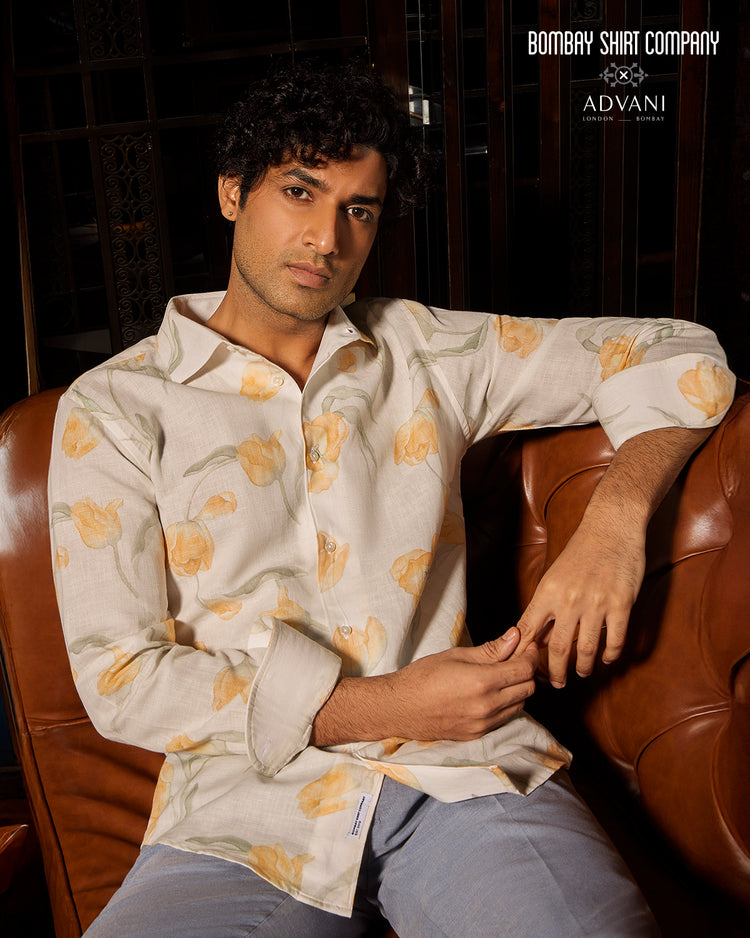 BSC x ALB | Terrace Cotton Linen Printed Shirt - Yellow