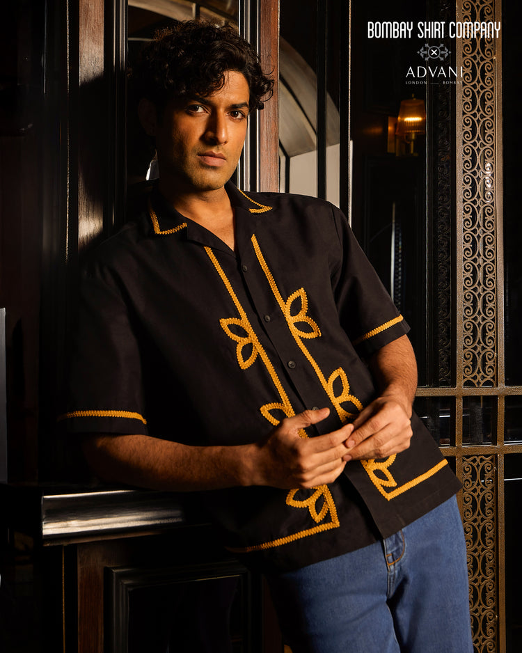 BSC x ALB | Wreath Cotton Linen Embroidered Shirt - Black