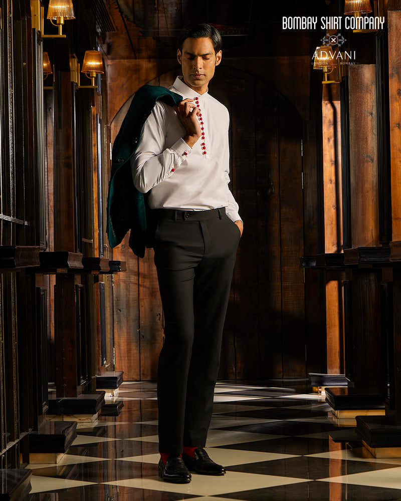 BSC x ALB | Crimson Accent Popover Shirt - White