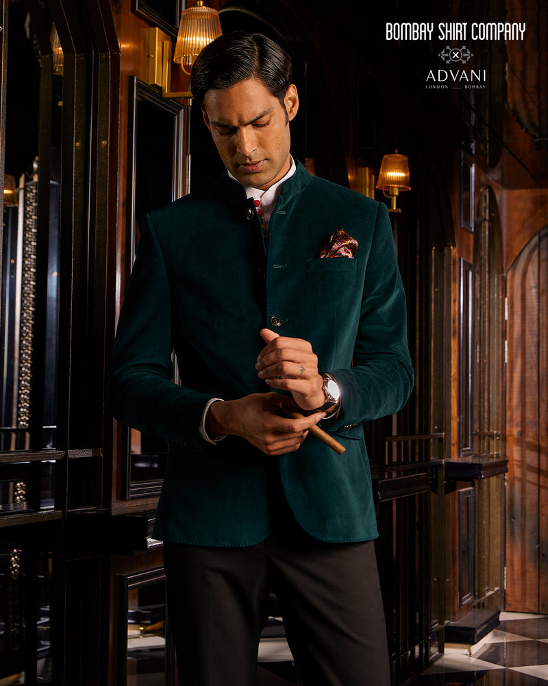 BSC x ALB | Velvetine Bandhgala Jacket - Green