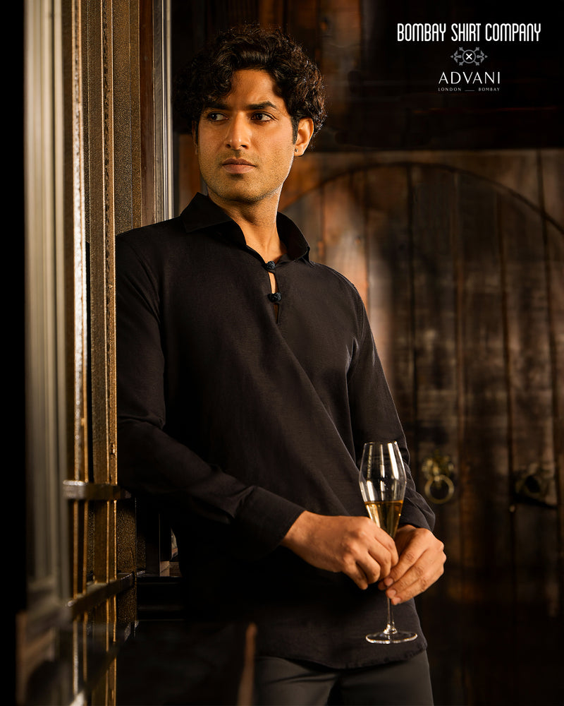 BSC x ALB | Riviera Cotton Linen Popover Shirt - Black