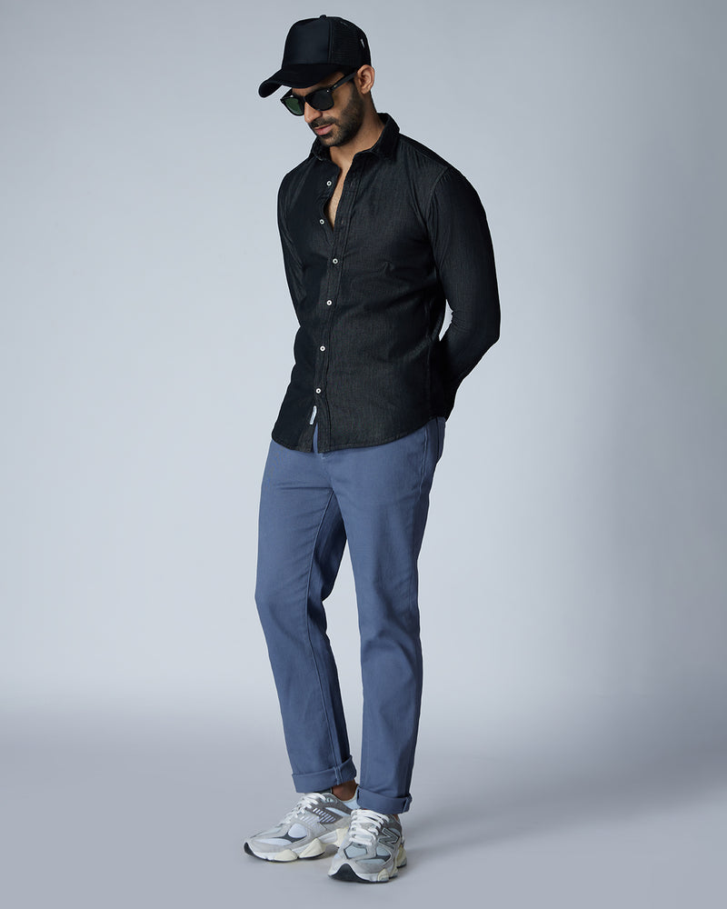 Black Dress Shirt Blue Jeans Men Denim Button Down Shirt Outfit