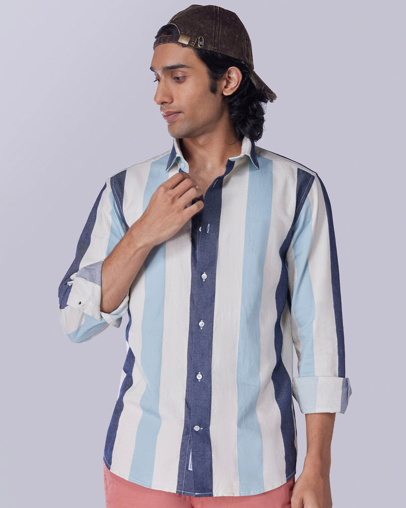 Blue Washed Dobby Striped Shirt