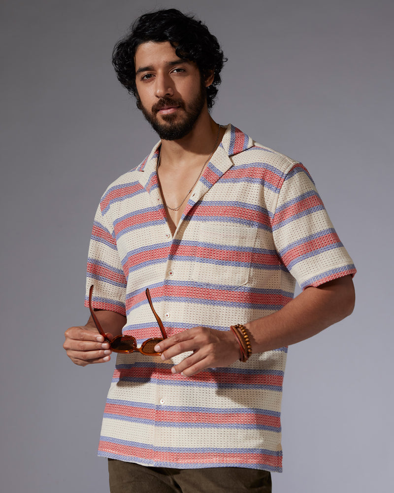 Blue Red Half Sleeve Crochet Shirt Bombay Shirt Company