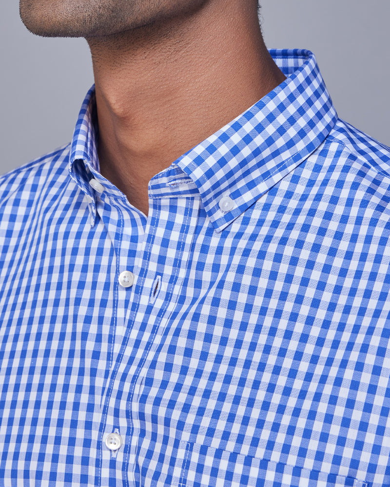 Dark Blue Gingham Checked Shirt