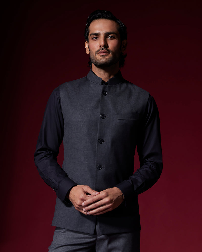 Astra Blended Wool Nehru Jacket Dark Grey – Bombay Shirt Company