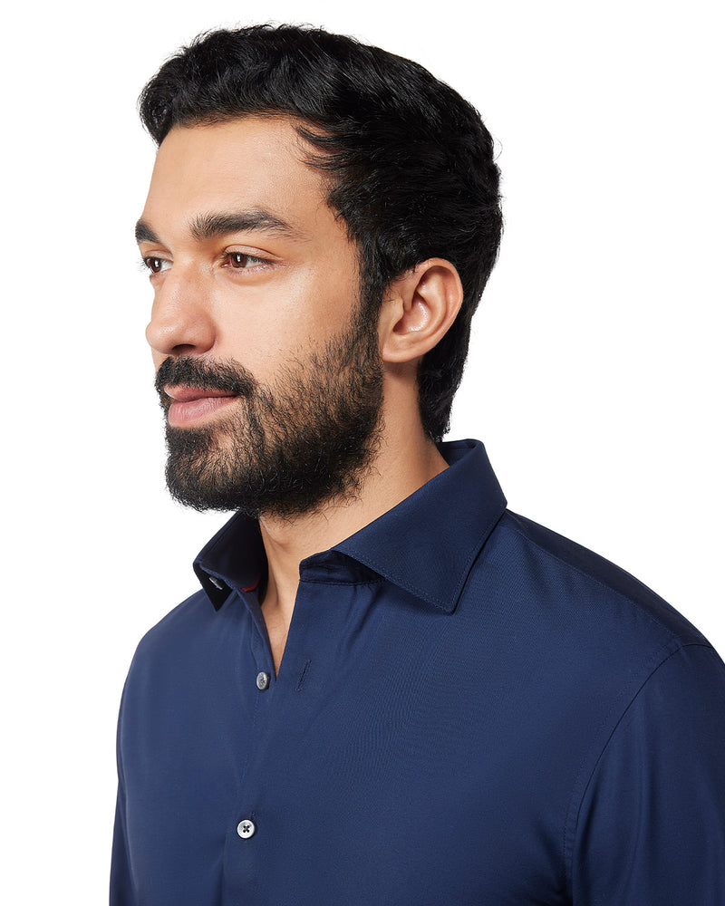 Navy Smooth Cotton Poplin Shirt