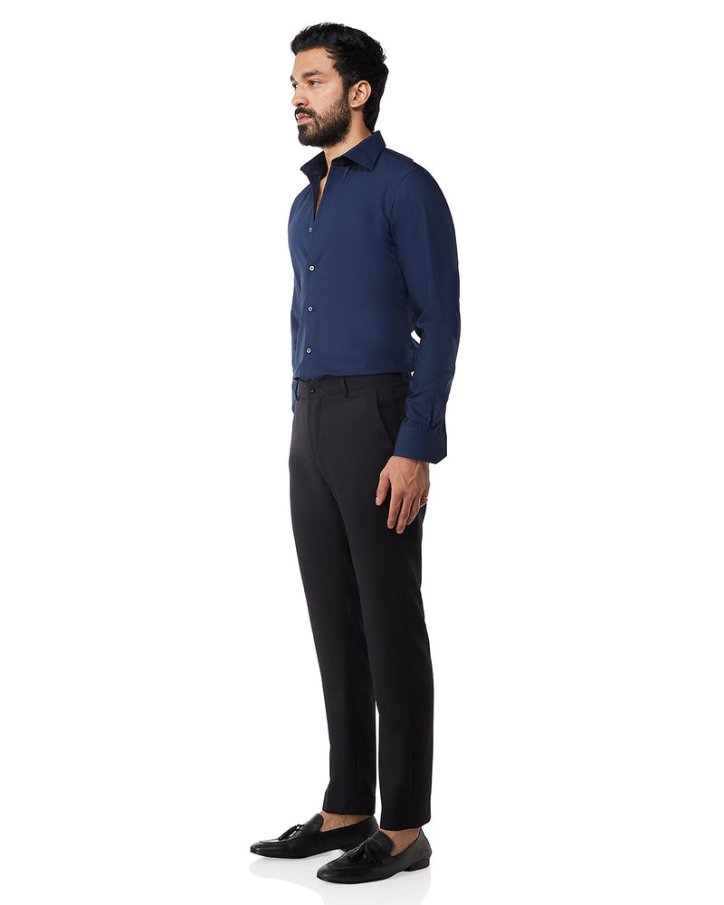 Navy Smooth Cotton Poplin Shirt