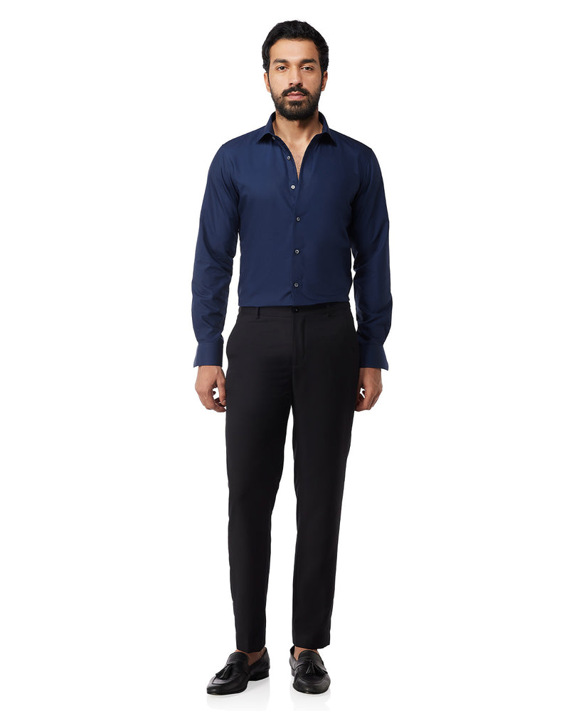 Navy Smooth Cotton Poplin Shirt
