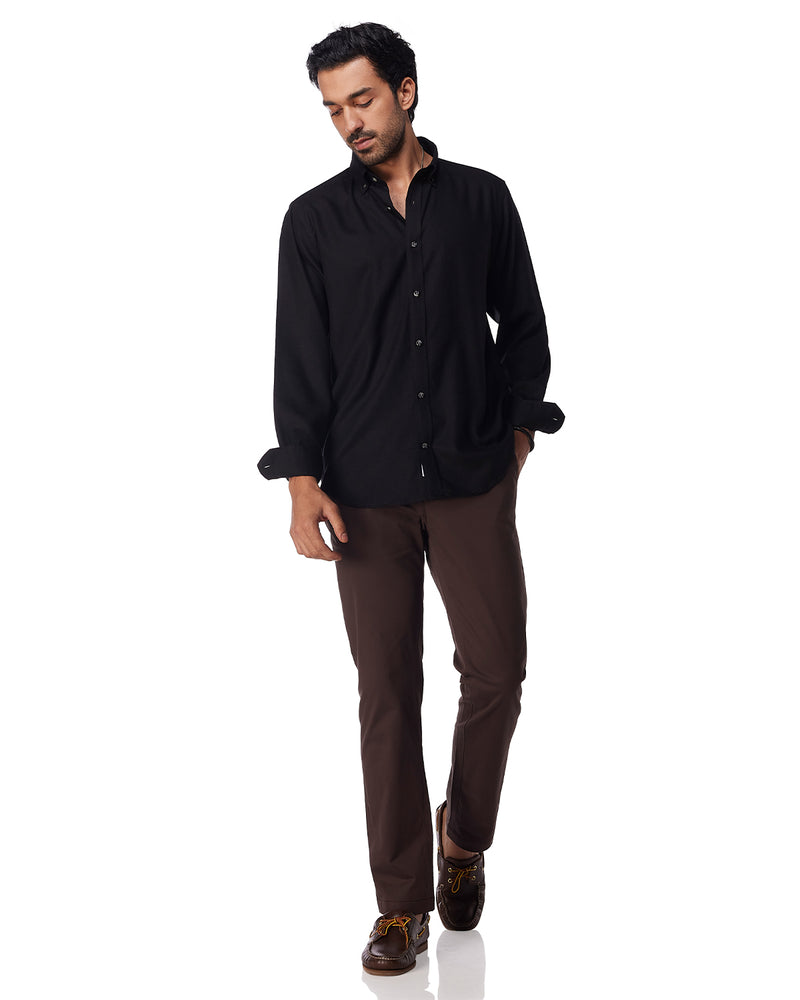 Black Blended Linen Soft Washed Shirt