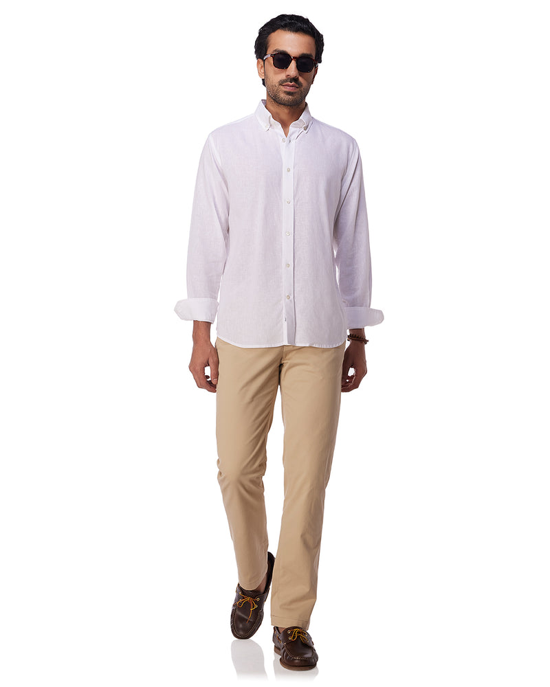 White Blended Linen Soft Washed Shirt