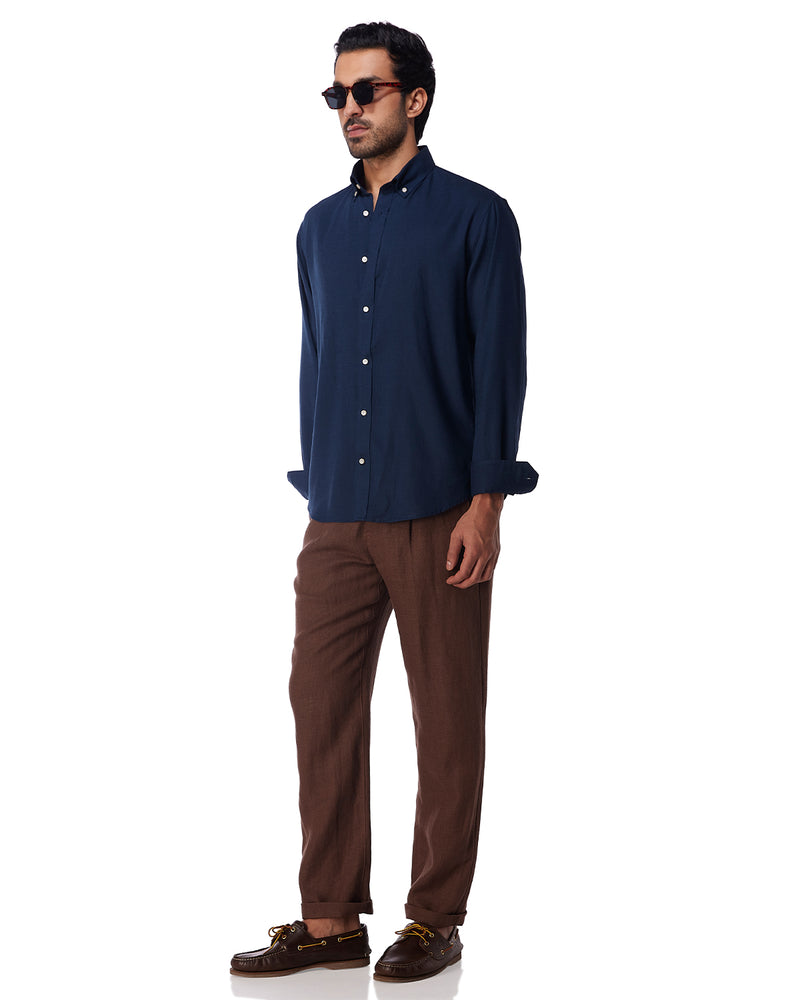 Navy Blended Linen Soft Washed Shirt