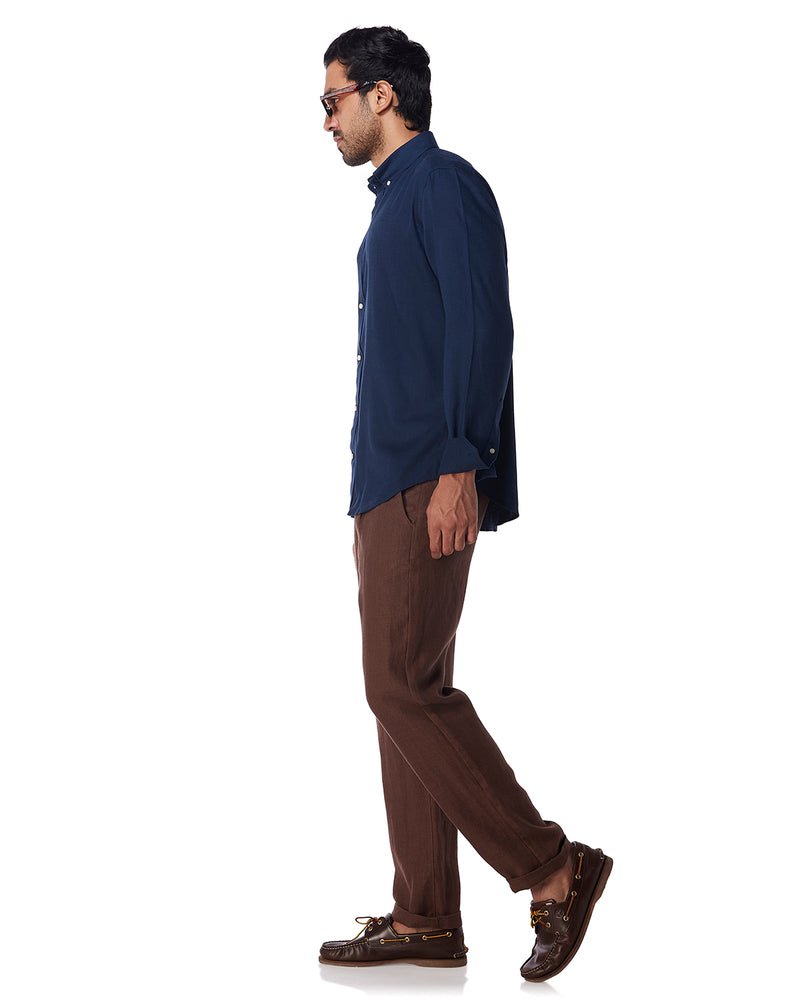 Navy Blended Linen Soft Washed Shirt