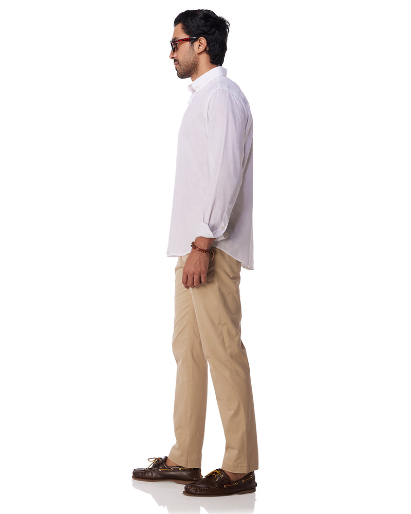 White Blended Linen Soft Washed Shirt