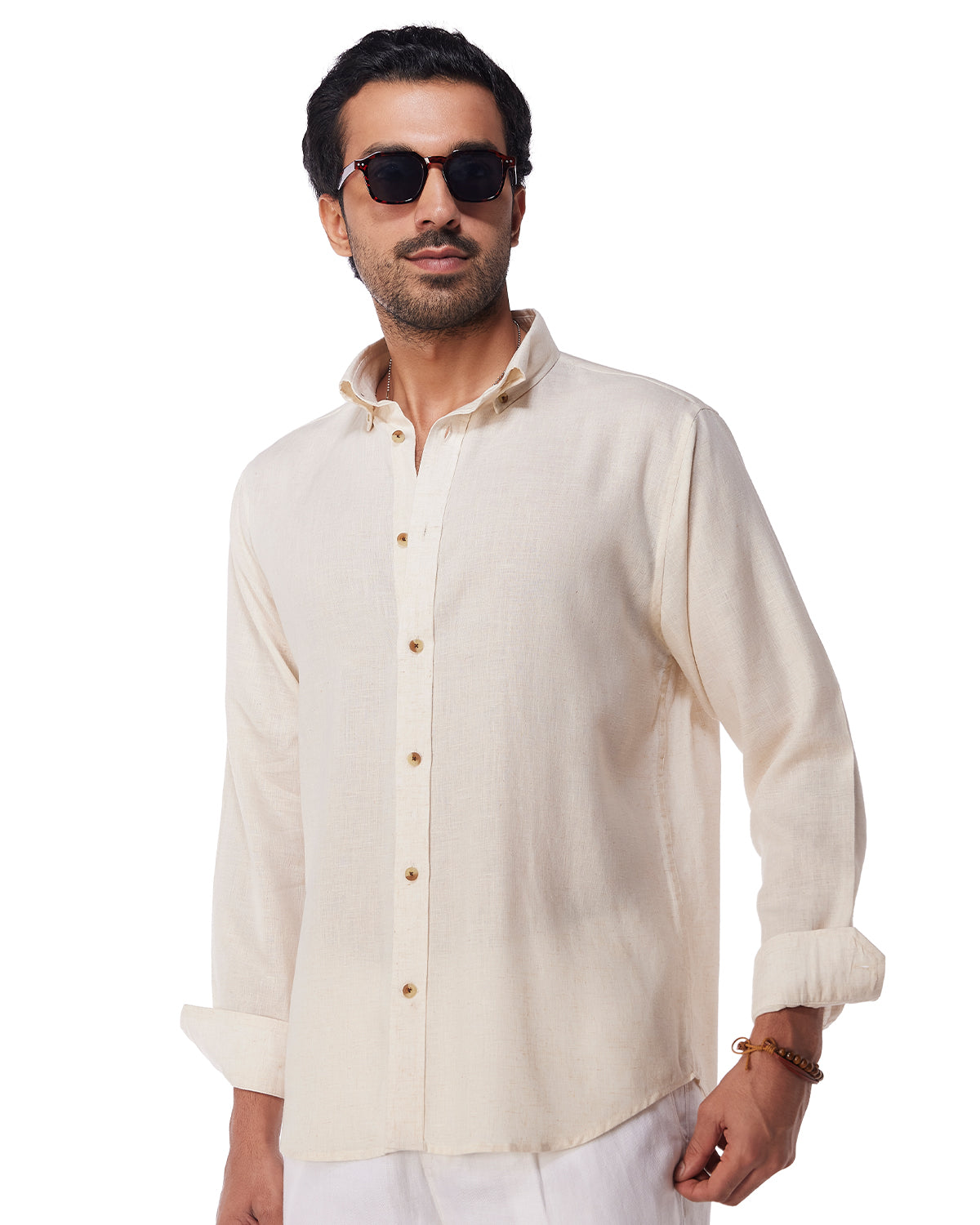 Ecru Blended Linen Soft Washed Shirt