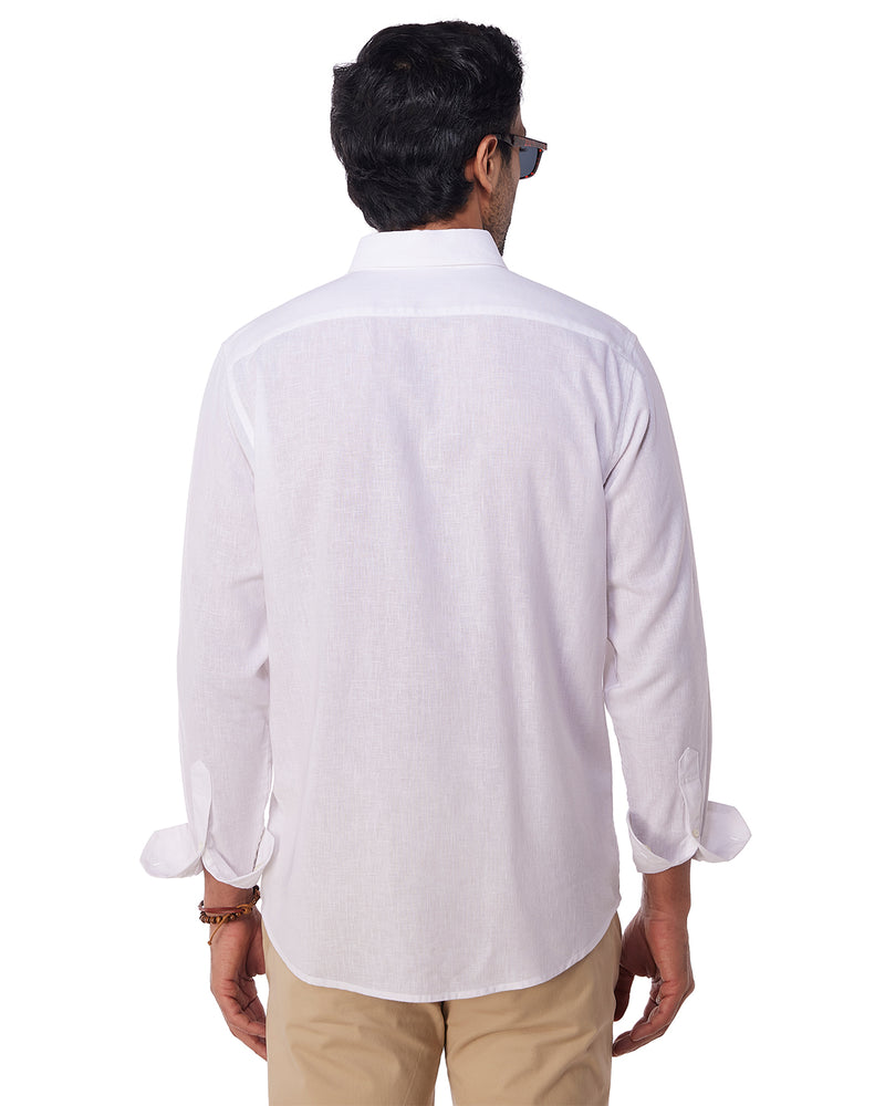 White Blended Linen Soft Washed Shirt