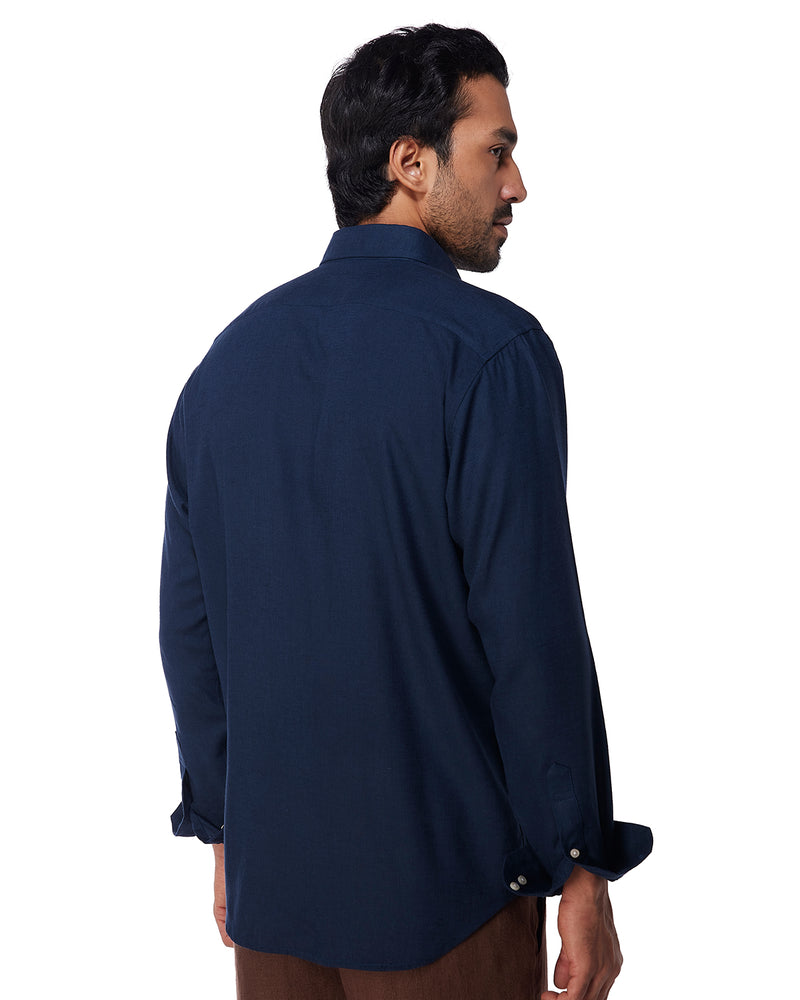 Navy Blended Linen Soft Washed Shirt