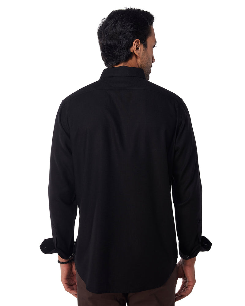 Black Blended Linen Soft Washed Shirt
