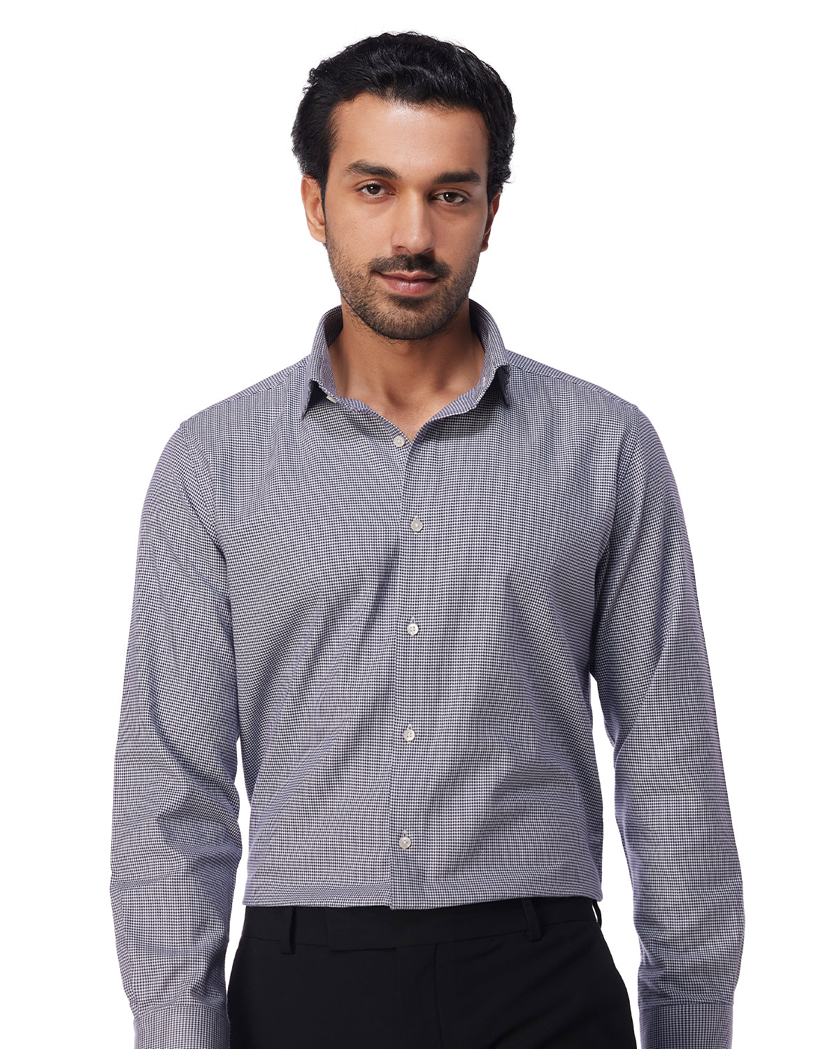 Blue & White Brushed Houndstooth Shirt