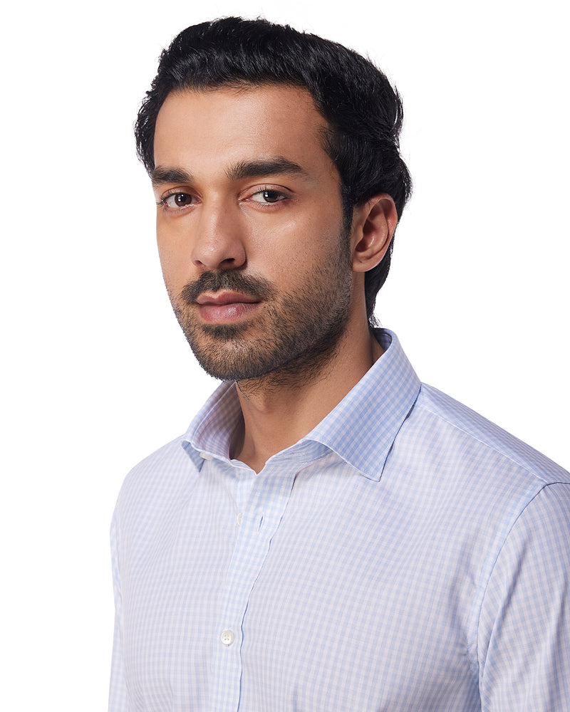 Light Blue Cotton Checked Shirt