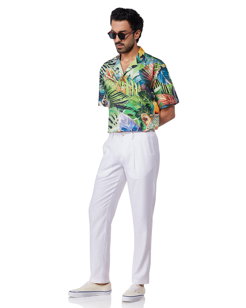 Tropicscape Cotton Linen Pants - White