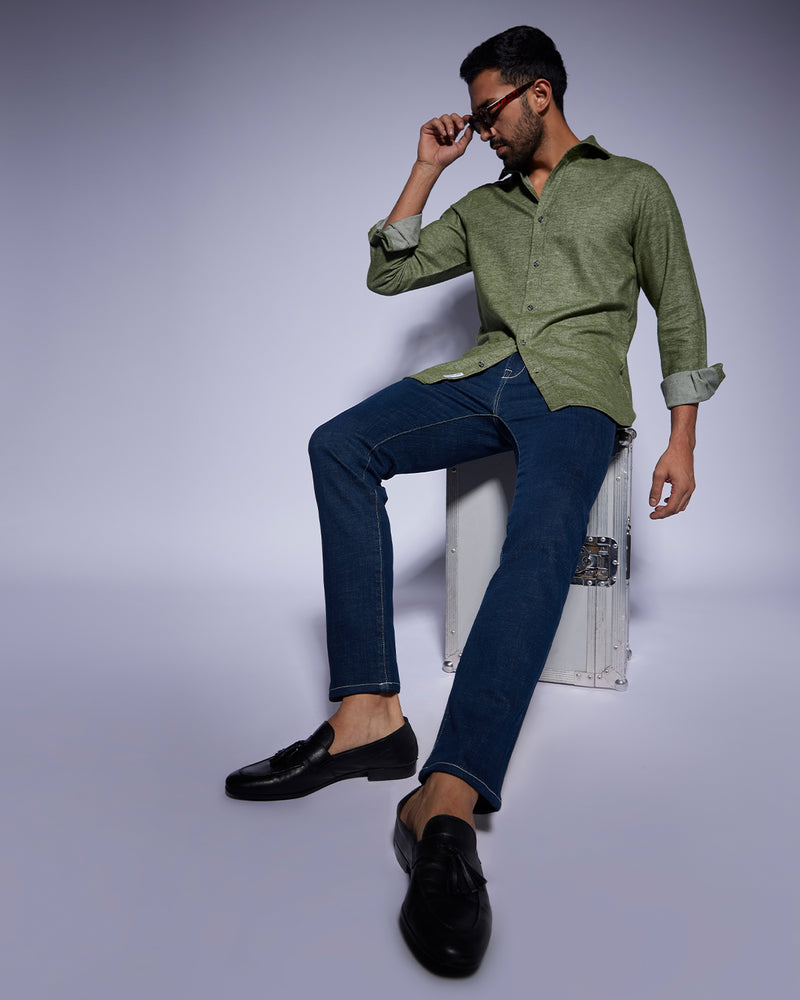 Aged Indigo Stretch Jeans - Mid Blue