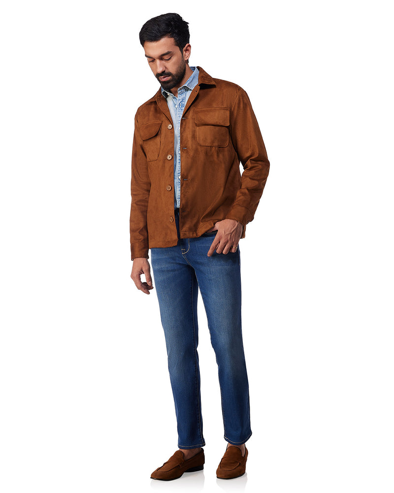 Atelier Stretch Suede Shacket - Brown