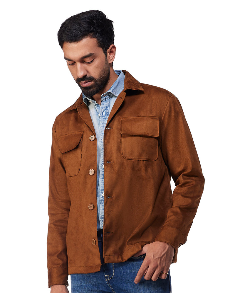 Atelier Stretch Suede Shacket - Brown