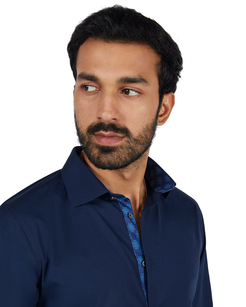 Navy Contrast Poplin Shirt
