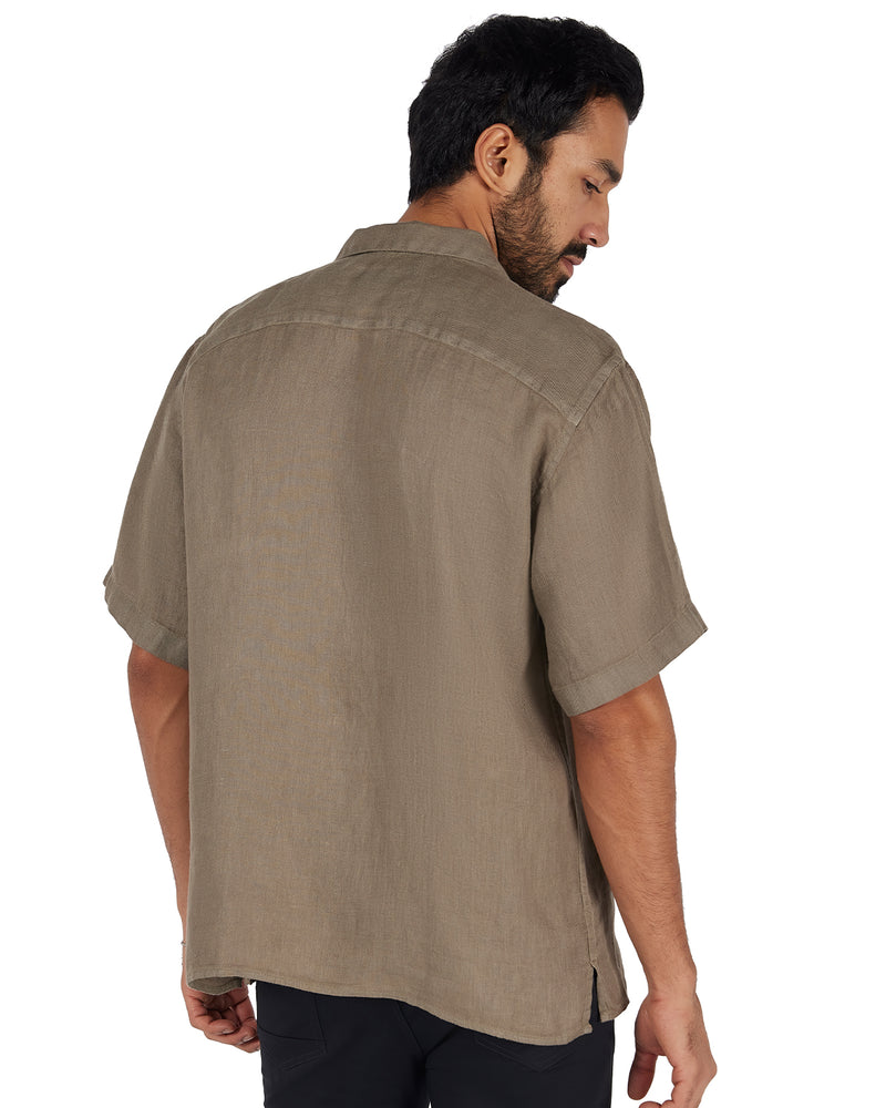 Olive Washed 100% Linen Twill Shirt