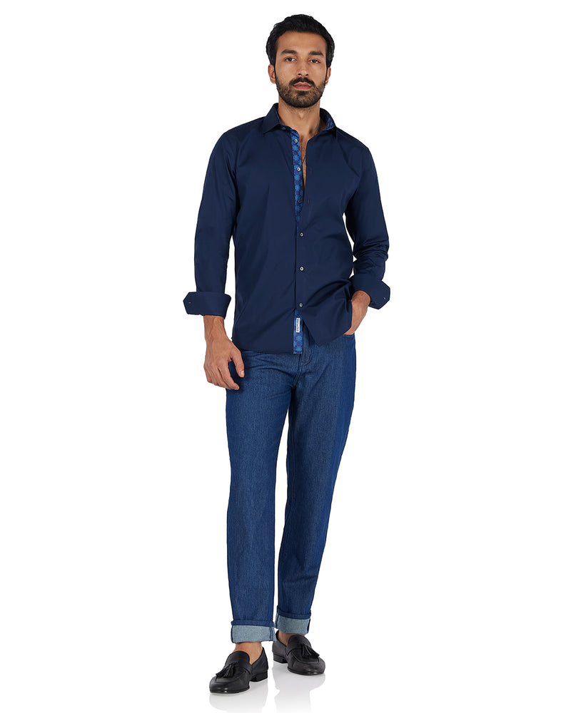 Navy Contrast Poplin Shirt