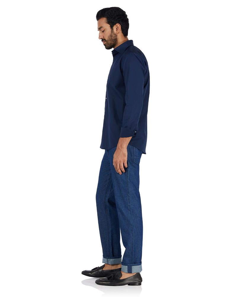 Navy Contrast Poplin Shirt